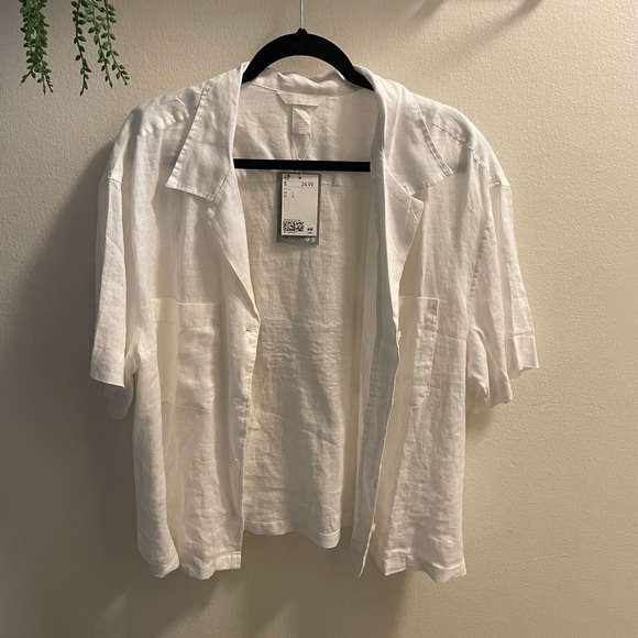 NWT- H&M White Linen Shirt - Picture 1 of 2